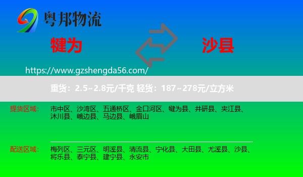 犍为县到沙县物流专线
