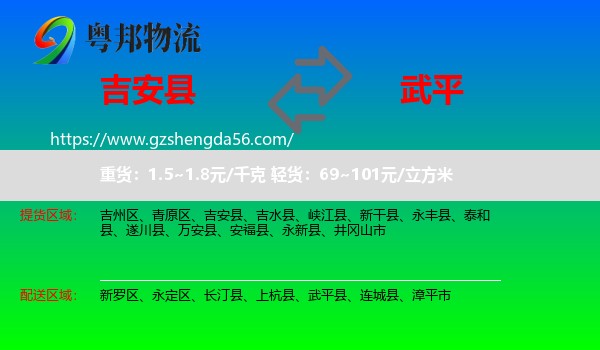 吉安县到武平县物流专线