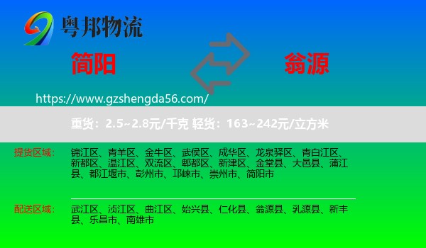 简阳市到翁源县物流专线