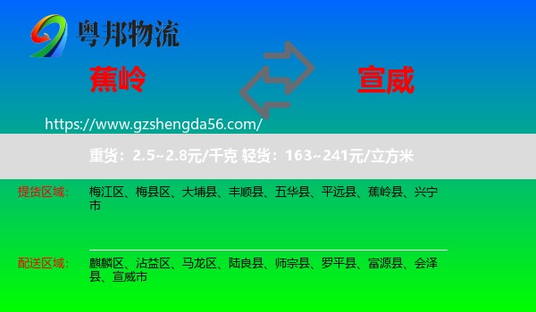 蕉岭县到宣威市物流专线