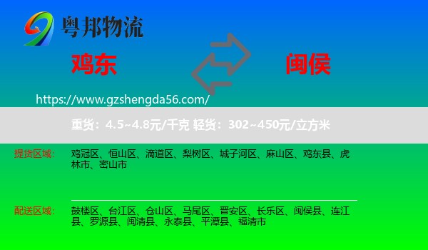 鸡东县到闽侯县物流专线