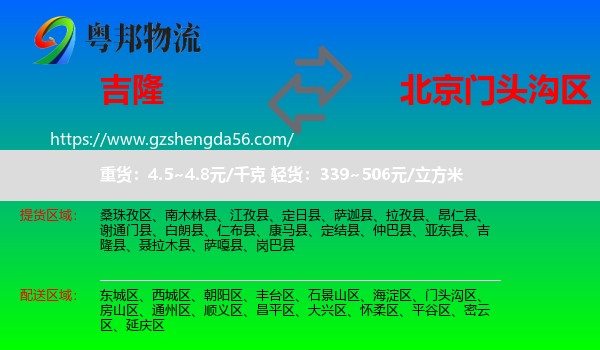 吉隆县到门头沟区物流专线