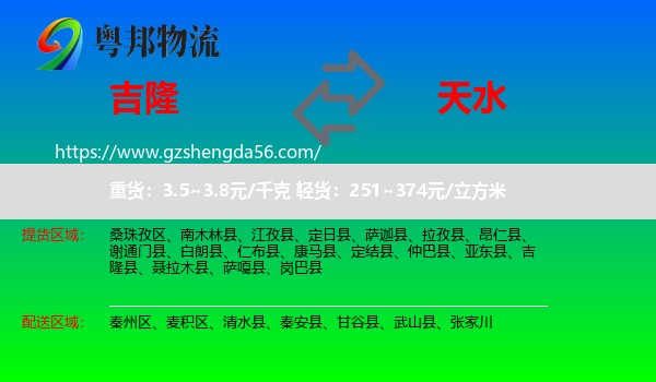吉隆县到天水物流专线