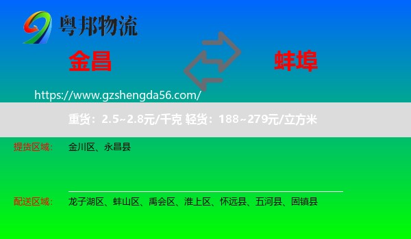 金昌到蚌埠物流专线