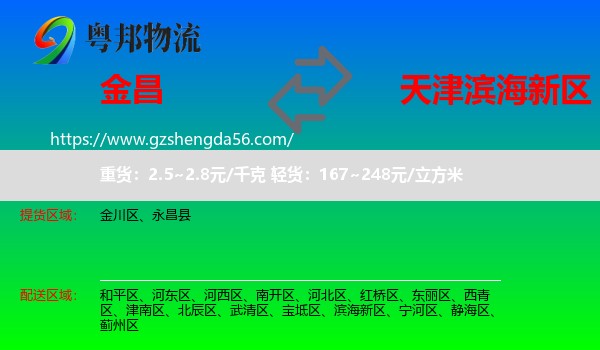 金昌到滨海新区物流专线