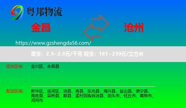 金昌到沧州物流专线