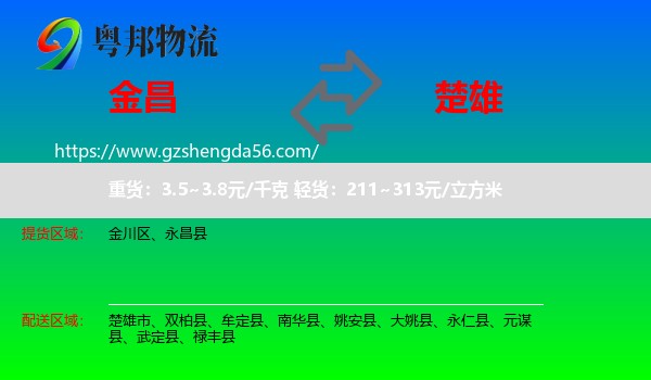 金昌到楚雄物流专线