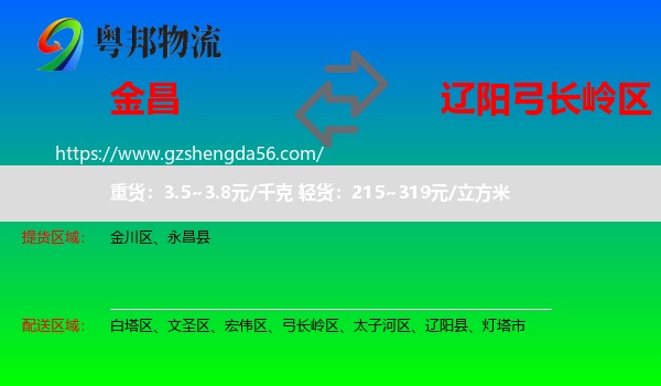 金昌到弓长岭区物流专线