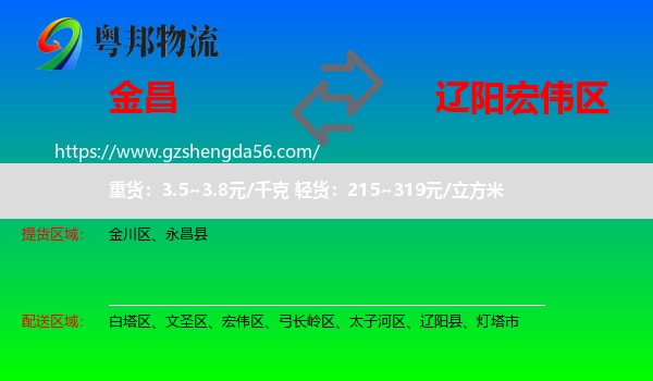 金昌到宏伟区物流专线