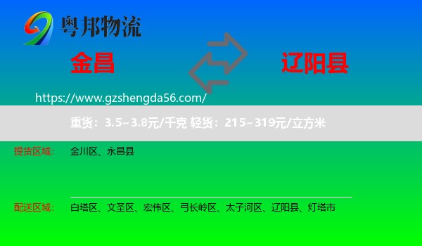 金昌到辽阳县物流专线
