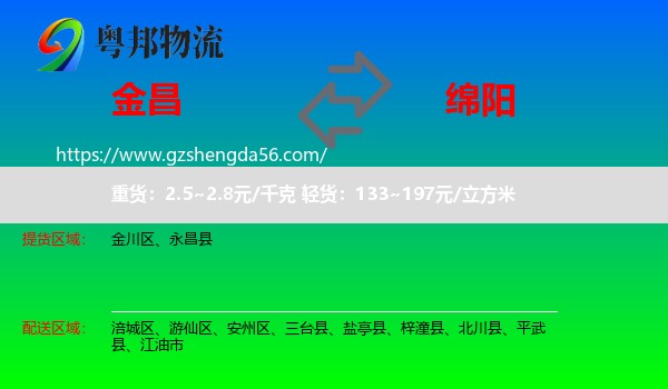 金昌到绵阳物流专线