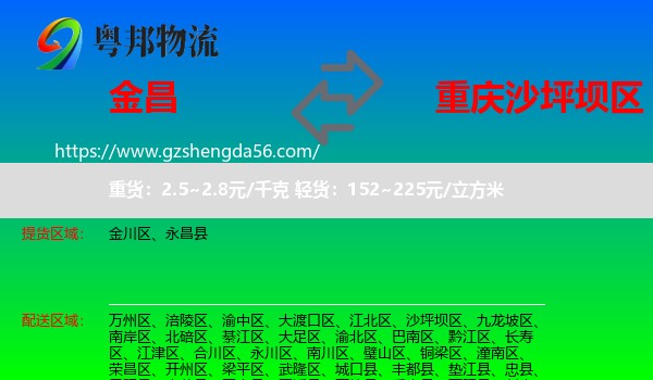 金昌到沙坪坝区物流专线