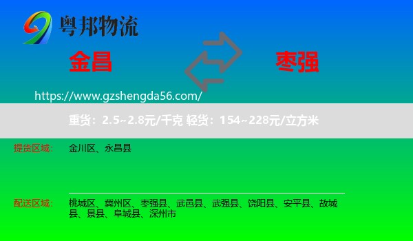 金昌到枣强县物流专线
