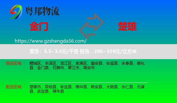 金门县到楚雄物流专线
