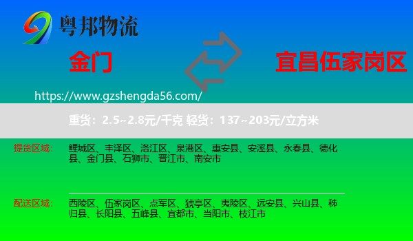 金门县到伍家岗区物流专线