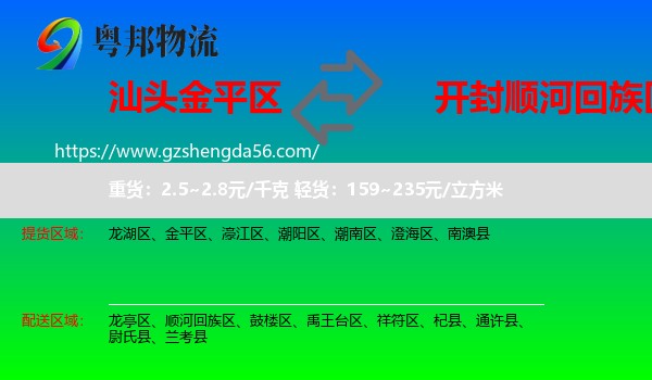 金平区到顺河回族区物流专线
