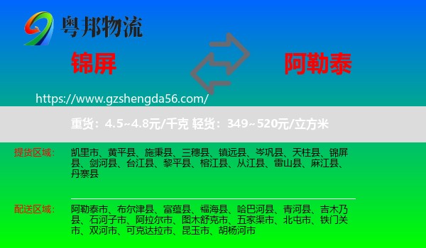 锦屏县到阿勒泰物流专线