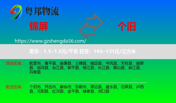 锦屏县到个旧市物流专线
