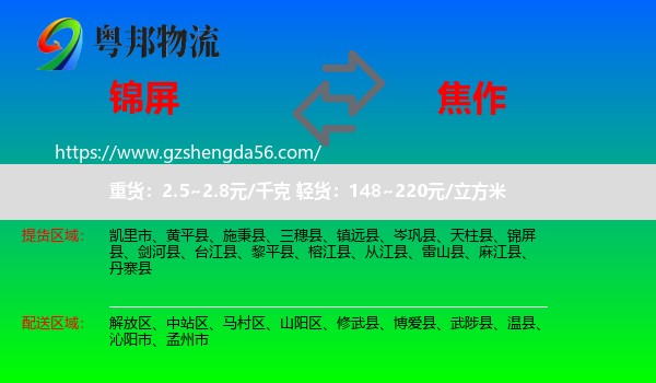 锦屏县到焦作物流专线
