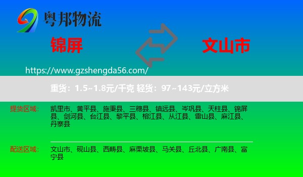 锦屏县到文山市物流专线