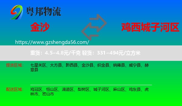 金沙县到城子河区物流专线