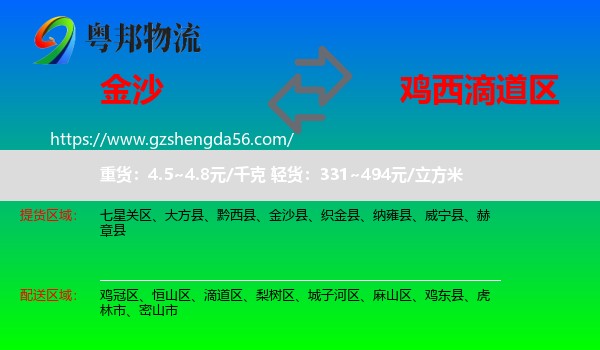 金沙县到滴道区物流专线