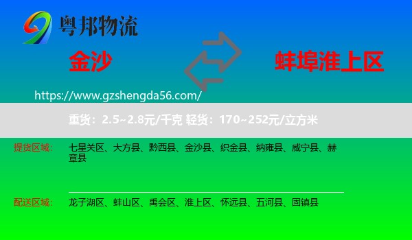 金沙县到淮上区物流专线