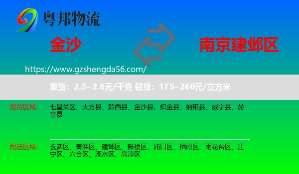 金沙县到建邺区物流专线