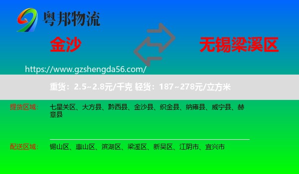 金沙县到梁溪区物流专线