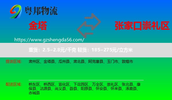 金塔县到崇礼区物流专线