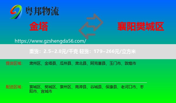 金塔县到樊城区物流专线