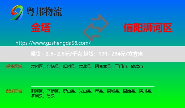 金塔县到浉河区物流专线