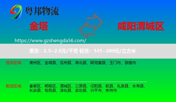 金塔县到渭城区物流专线