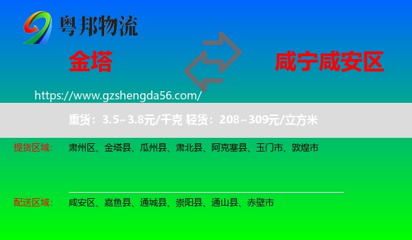 金塔县到咸安区物流专线