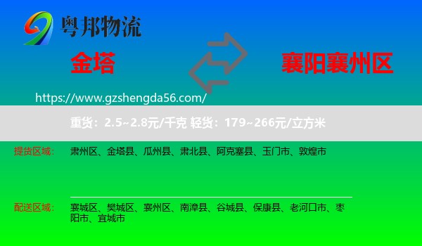 金塔县到襄州区物流专线