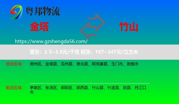 金塔县到竹山县物流专线