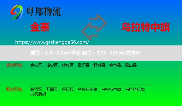 金寨县到乌拉特中旗物流专线