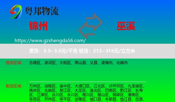 锦州到巫溪县物流专线