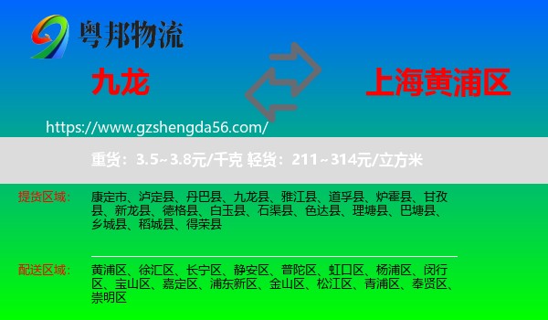 九龙县到黄浦区物流专线