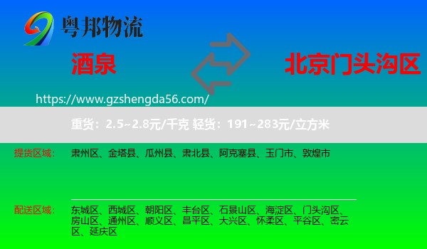 酒泉到门头沟区物流专线