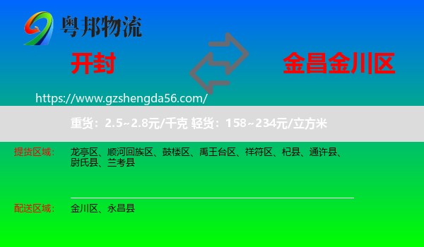 开封到金川区物流专线