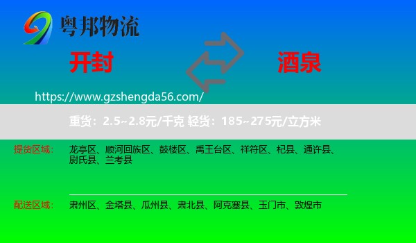 开封到酒泉物流