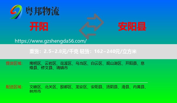 开阳县到安阳县物流专线