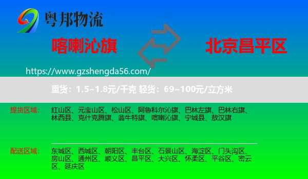 喀喇沁旗到昌平区物流专线