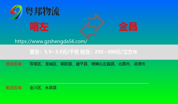 喀喇沁左翼县到金昌物流