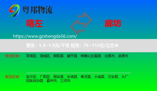 喀喇沁左翼县到廊坊物流