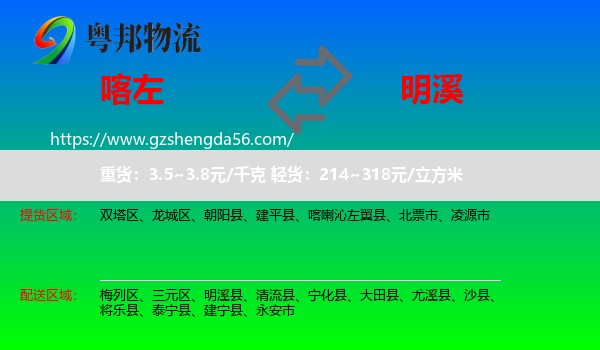喀喇沁左翼县到明溪县物流专线