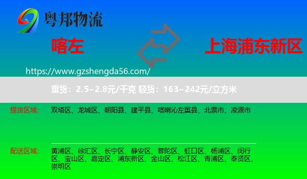喀喇沁左翼县到浦东新区物流