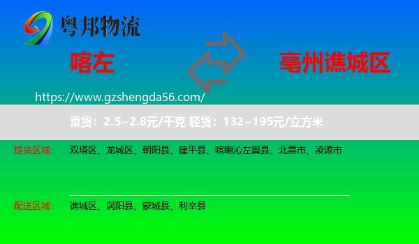 喀喇沁左翼县到谯城区物流专线
