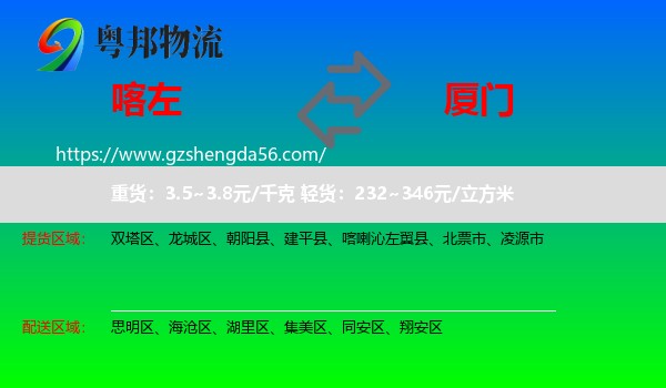 喀喇沁左翼县到厦门物流